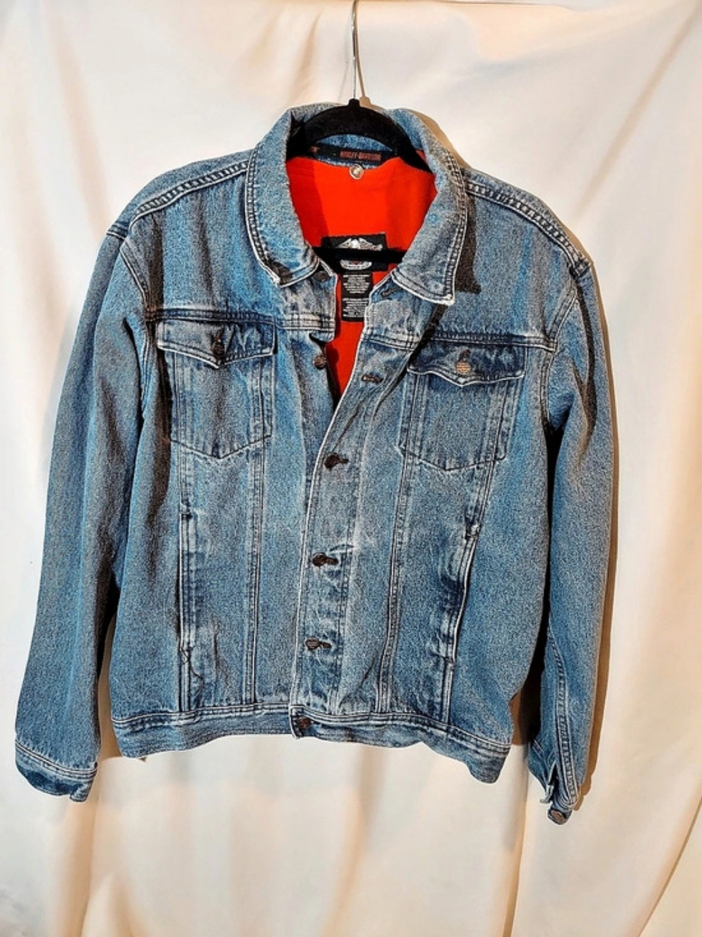 Vintage Harley Davidson 3-in-1 Fleece Lined Denim Jacket Blue Trucker Large